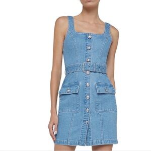 NWT L'AGENCE Denim Midy Button Front Sleeveless Dress w Belt Size 0 (fits 0-2)
